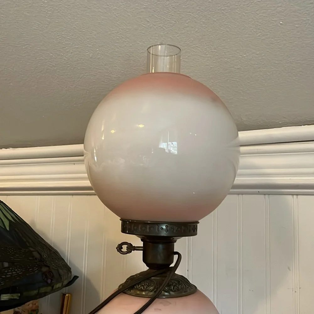 Vintage Hedco Double Globe Gone W/The Wind Electric Hurricane Lamp Floral 3 Way